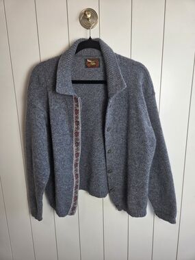 Women's Gray Shawl Collar Button Wool Sweater Cardigan